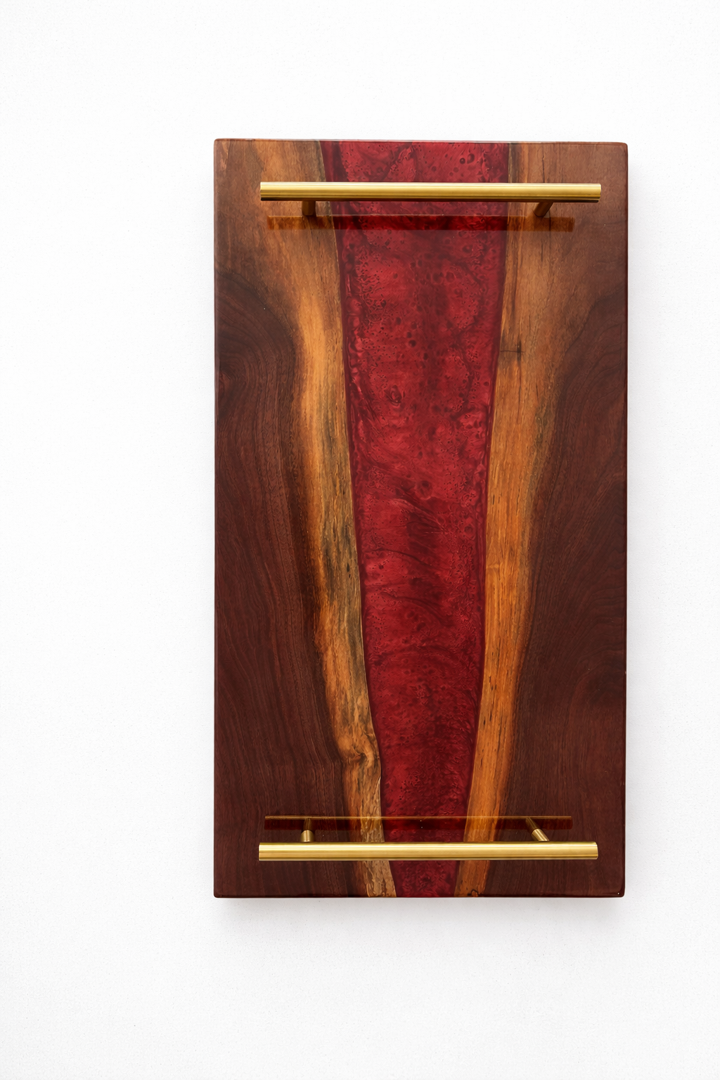 Walnut Wood Resin River Serving Tray | Wine Red Epoxy Charcuterie Board with Handles