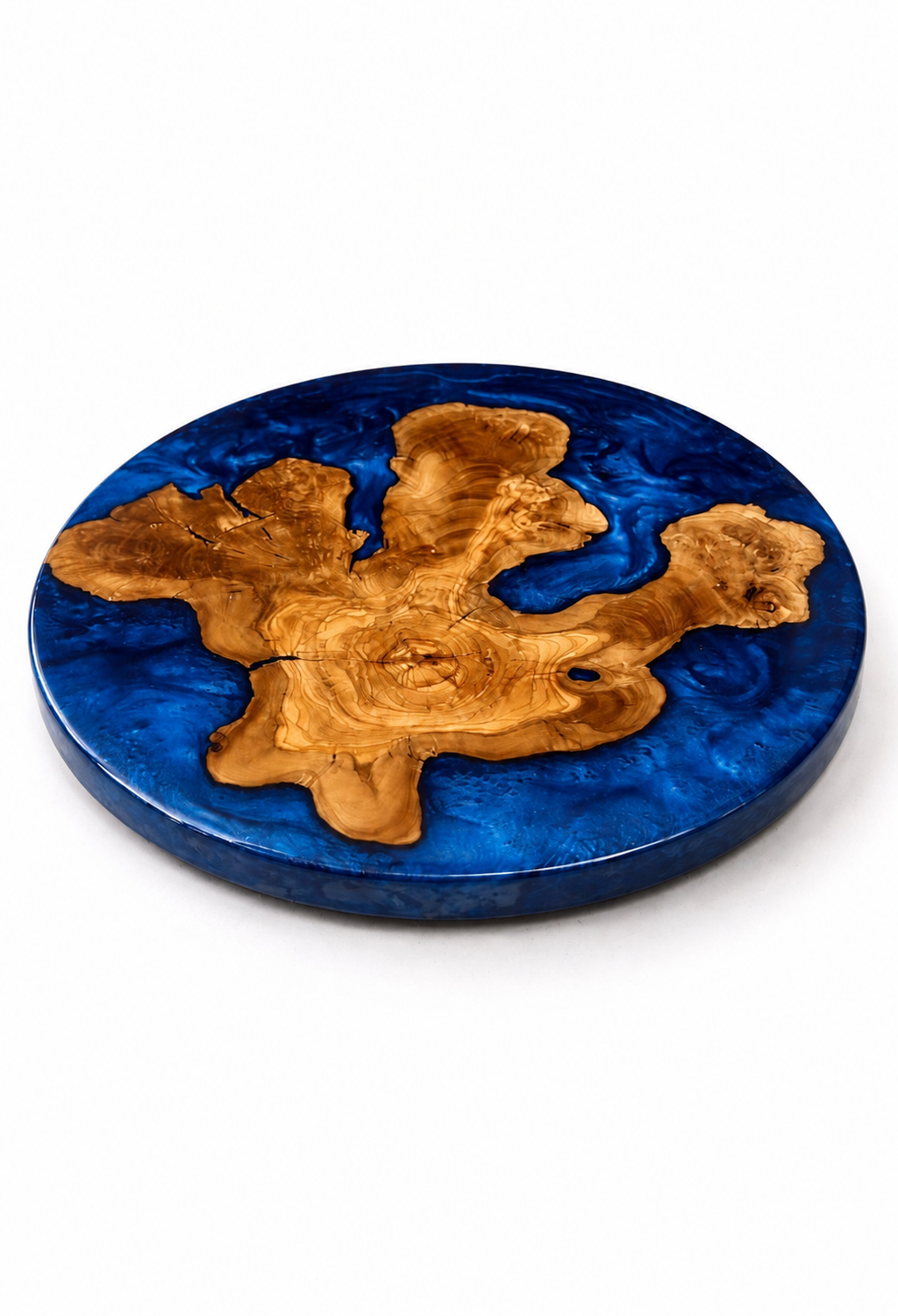 Coastal Olive Wood Resin Lazy Susan, Blue Ocean Serving Board, Beach House Kitchen Turntable