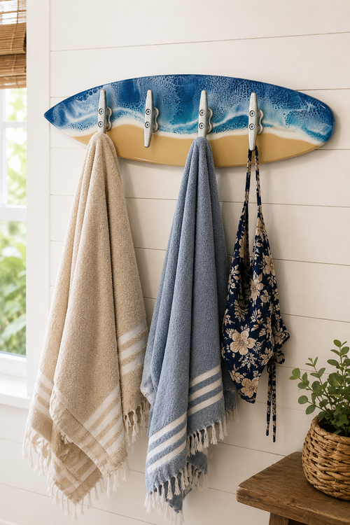Coastal Surfboard Wall Mounted Hook Rack