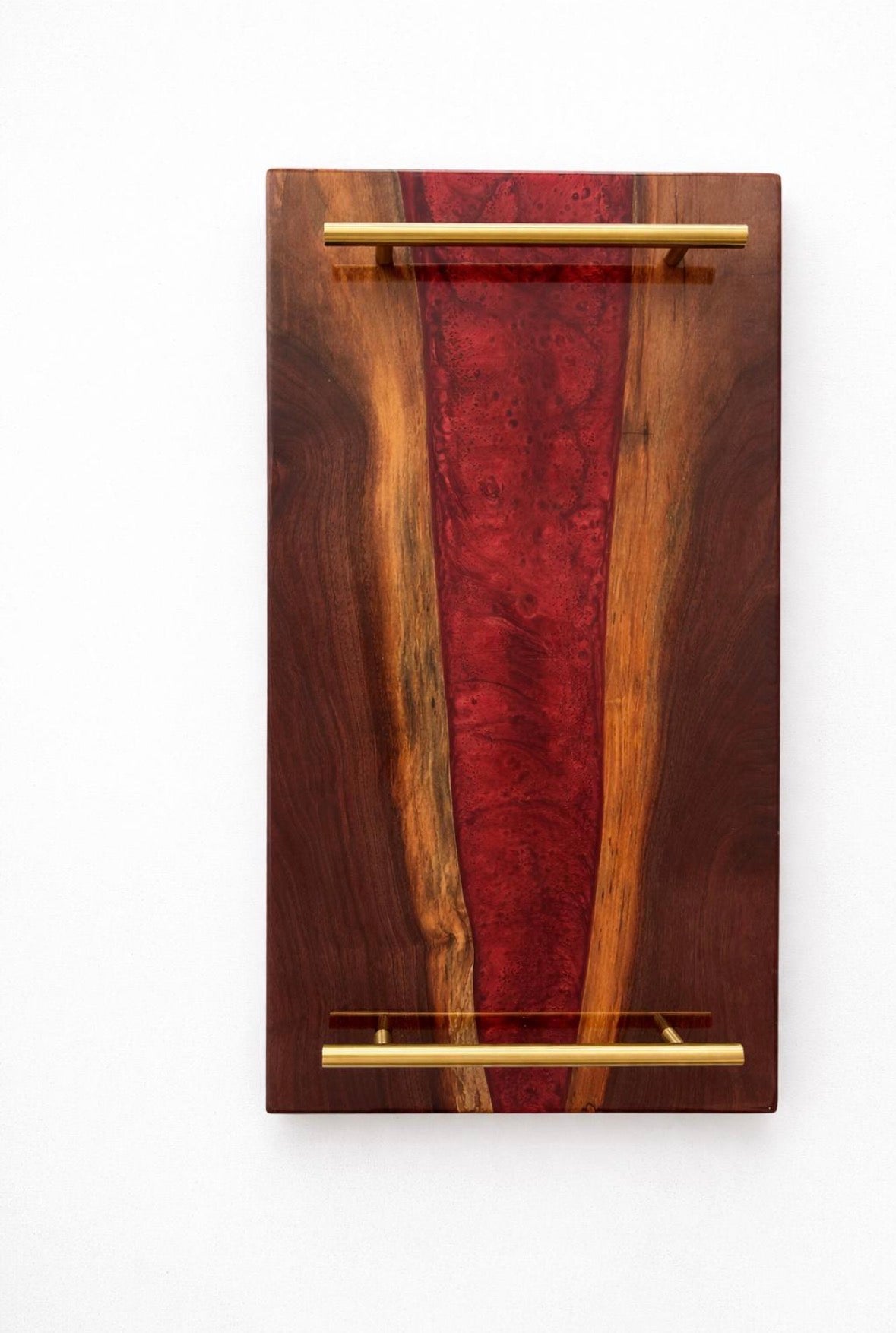 Walnut Wood Resin River Serving Tray | Wine Red Epoxy Charcuterie Board with Handles